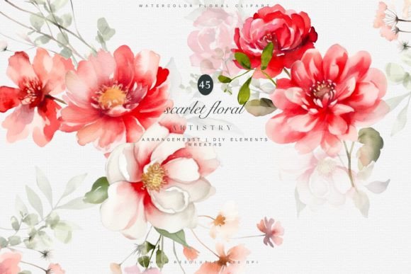 Download Watercolor Scarlet Flowers Clipart Set - Flower Collection