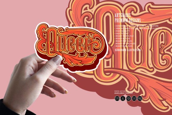 Download Vintage Lettering Word Queen Ilustration - Vintage lettering Collection