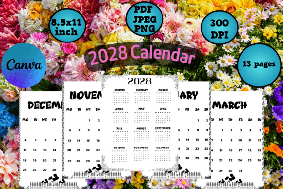 Download 2028 Calendar Template with Flower Frame - Flower Collection